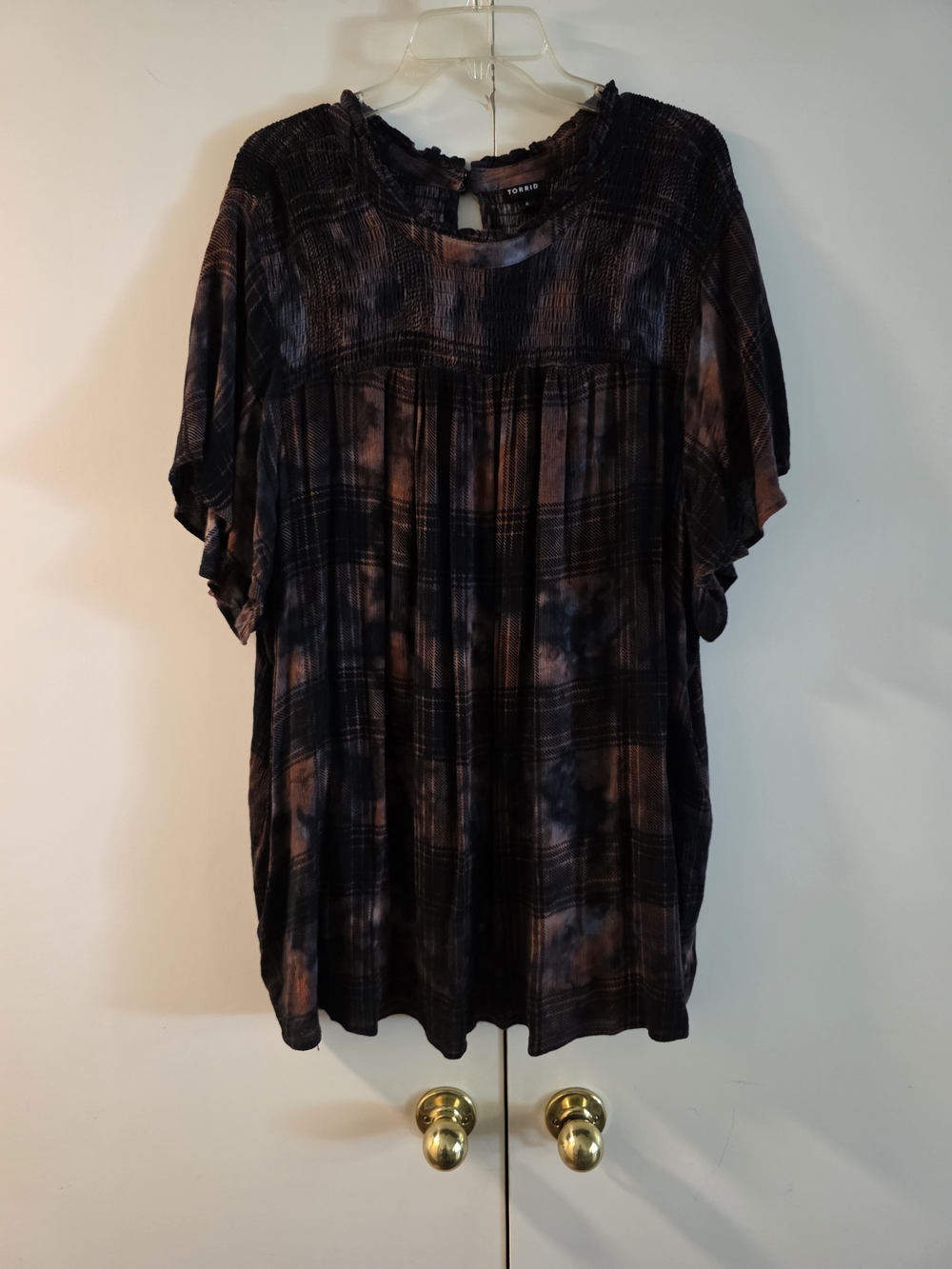 Torrid Black and burgandy Plaid Smocked Women's Top size 6 plus